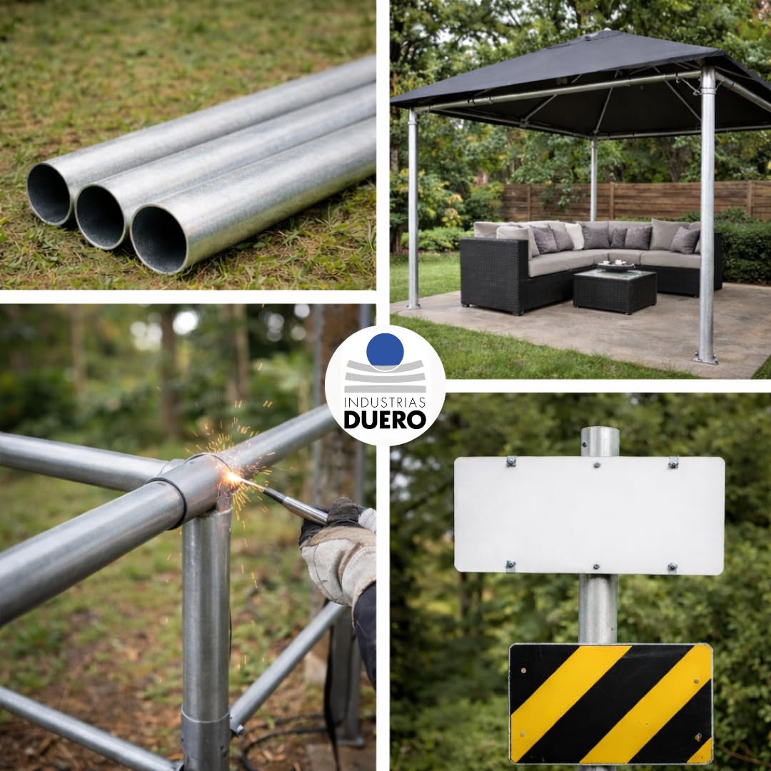 TUBO REDONDO ACERO GALVANIZADO - Sección Ø48 mm - Longitud 2000 mm - Espesor 2 mm - 3 Unidades - Acero galvanizado en caliente