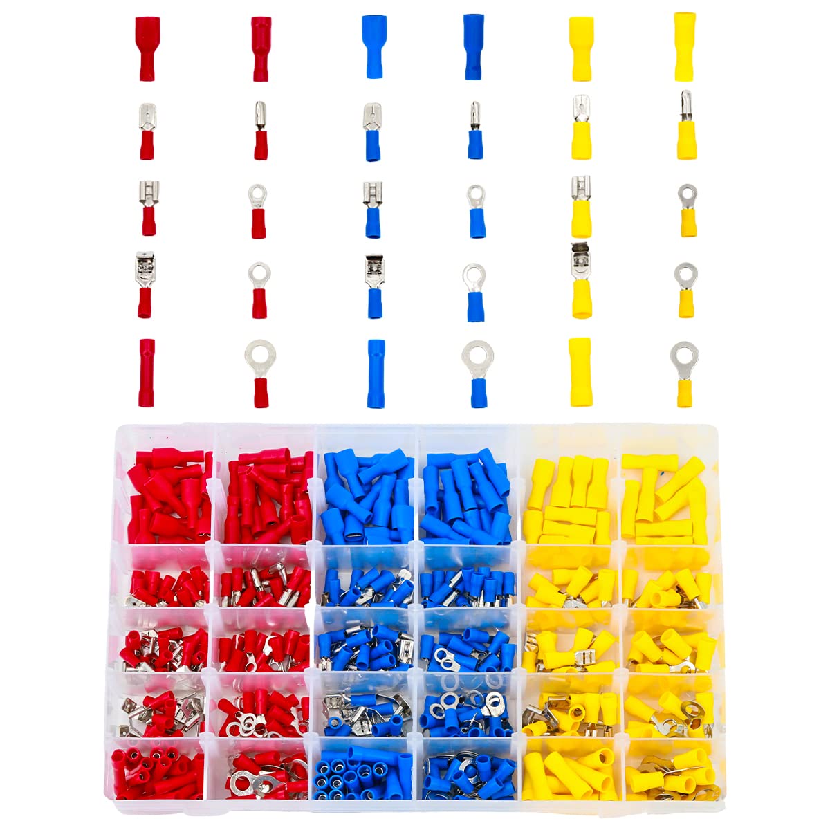 F Season Men's Blue, Red, Yellow 480Pcs Electrical Connectors,Insulated Crimp Connectors Terminal Set With And Fe Bullet Spade Ring Butt Splice And Piggy Back - Blue/Red/Yellow