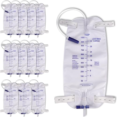 Miniatura 8 de Paquete de 3 bolsas de catéter fáciles de tocar para las piernas para hombres y mujeres, bolsas de drenaje de orina de 33.8 fl oz con válvula