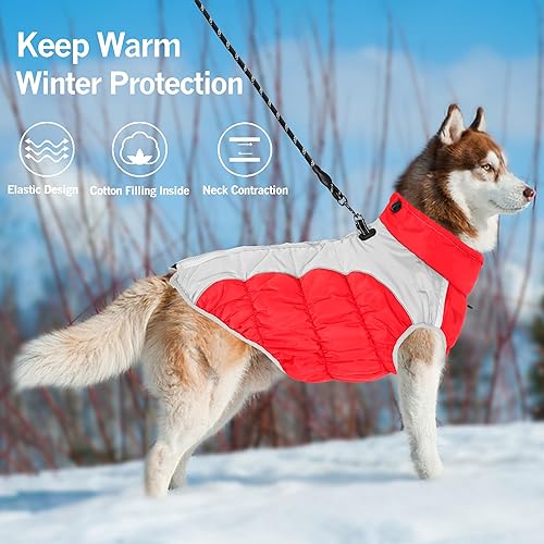 Miniatura 2 de Chaqueta para perro, abrigo de invierno con cuerda, juego de correa para perro, chaleco reflectante para perros, abrigos de nieve para clima frío,