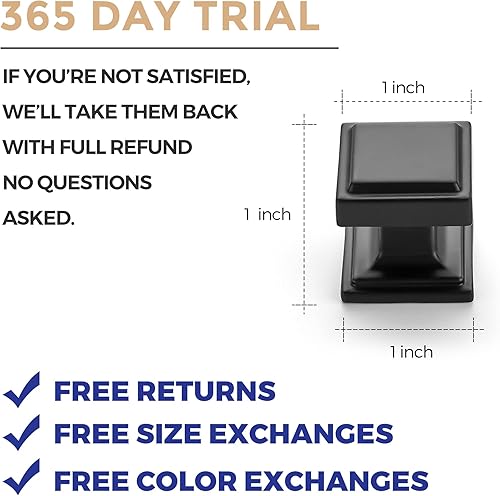 Miniatura 3 de Ravinte Paquete de 15 pomos cuadrados negros mate para gabinetes de cocina, tiradores de cajón sólidos de zinc, manijas de gabinete de granja para