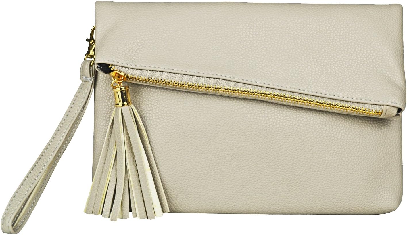 Sibalasi-Foldover Tassel Crossbody Bag Clutch Evening Envelope Purse Wristlet Lightweight Simple Bag