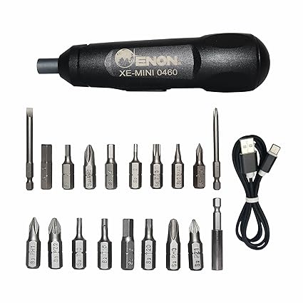Enon Cordless Mini Screwdriver Set With Reverse/Forward Function, Rechargeable Battery Comes With 24 Pcs Bits for Home & DIY Use, 6 Months Warranty (Xe-Mini0460) - Black