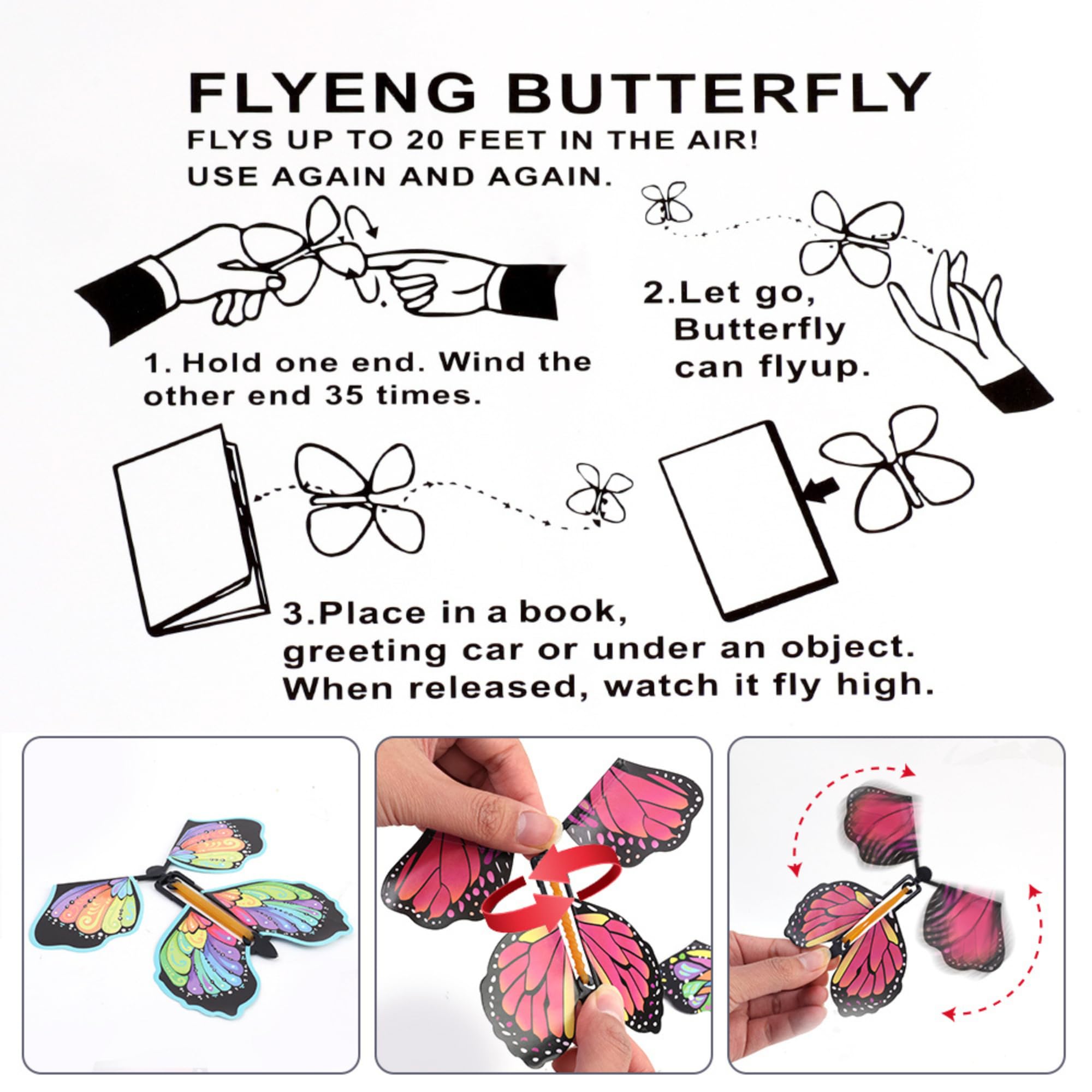 Jainchan® Flying Butterfly Toys/Games | Colourful Butterflies Rubber Windup Toy DIY Surprise Butterfly Card Gift for All Ages | Occassion, Festivals | Novelty Gag Toy (15 Pcs) 2