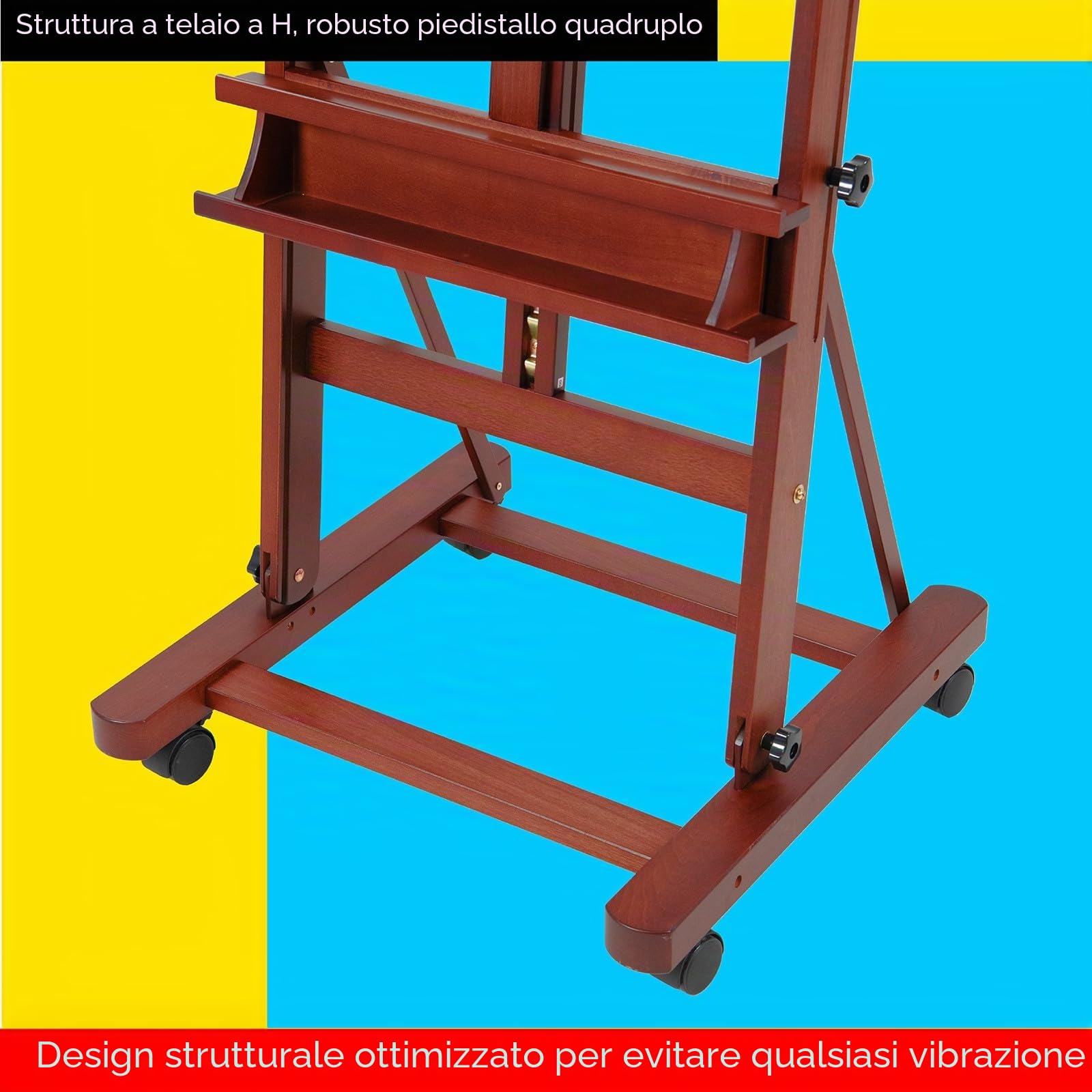 MEEDEN Cavalletto per Pittura in Legno: H Frame Grande Cavalletto in Faggio Massiccio con Ruote e Vassoio di Stoccaggio - Regolabile da 190-370CM, può Contenere arte su Tela Fino a 236CM