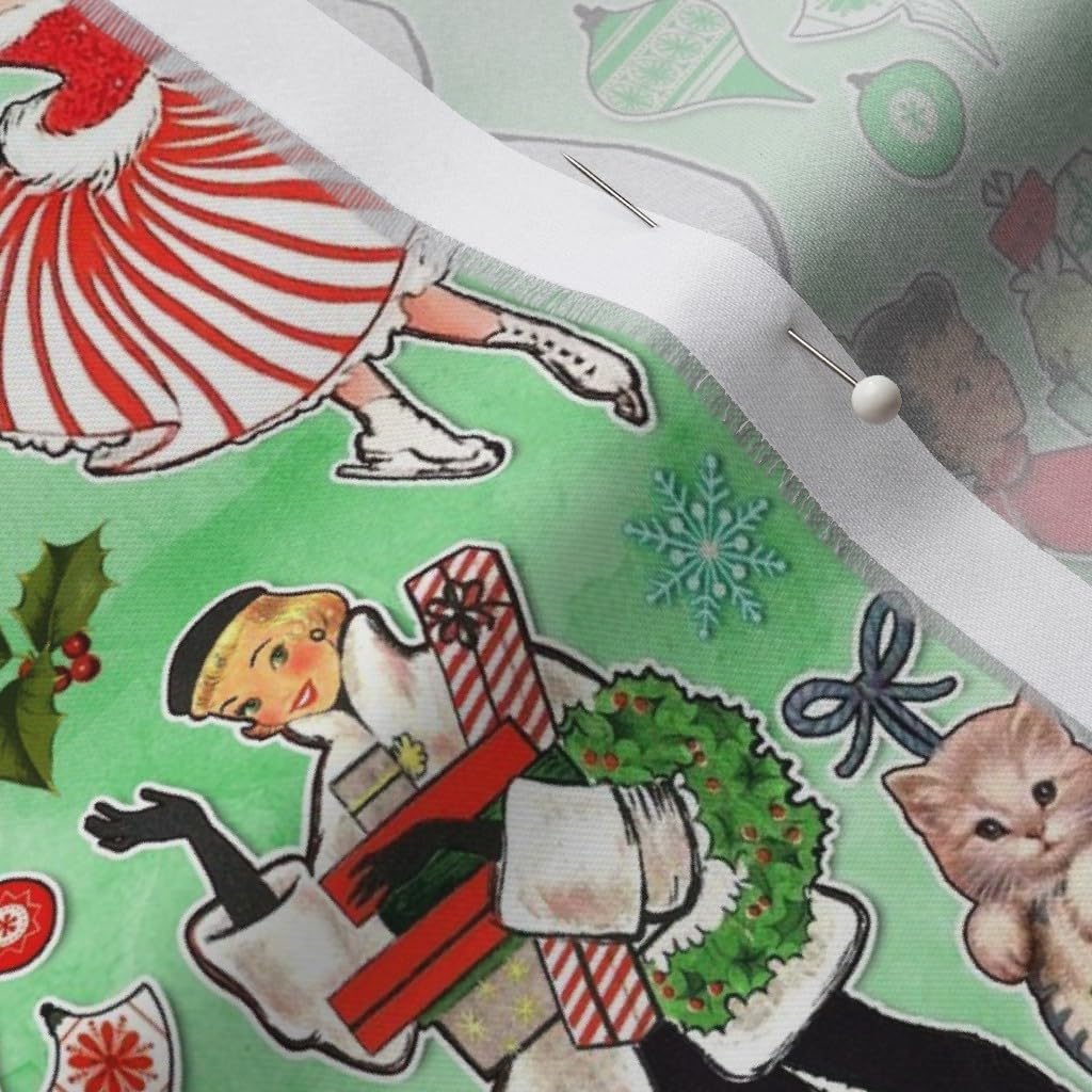 Spoonflower Fabric - Christmas Pinup 1950S Retro Vintage Snowman Candy Canes Holiday Pin-Up Printed on Organic Cotton Sateen Fabric by The Yard - Sewing Quilting Apparel Home Decor