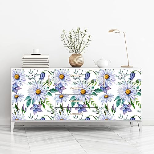 Miniatura 4 de VaryStyle Papel tapiz floral de margaritas de 177 x 118 pulgadas papel de contacto floral violeta para gabinetes mural de pared autoadhesivo