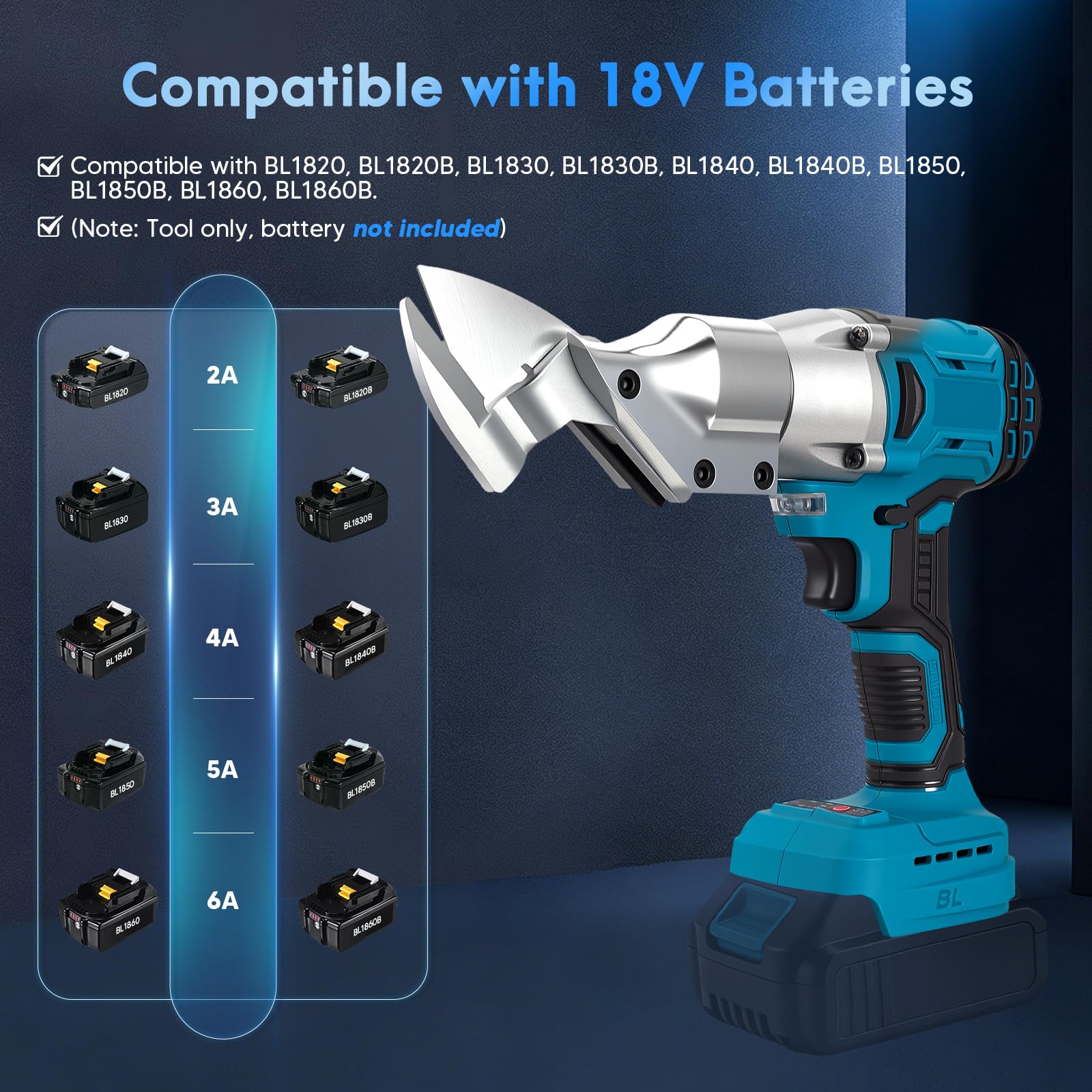 Cesola per metalli a batteria compatibile Makita 18V – cesola elettrica brushless per acciaio, lamiera, moquette, tessuto, pelle, carta (batteria non inclusa)