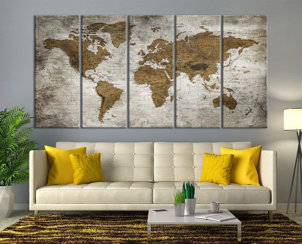 Modern Large Wall Art Vintage Old World Map Map Push Pin Canvas Print for Wall Decor - Wall Art Canvas Print Antique Travel Map for Home and Living Decoration - Ready to Hang - Framed - Ready to Hang