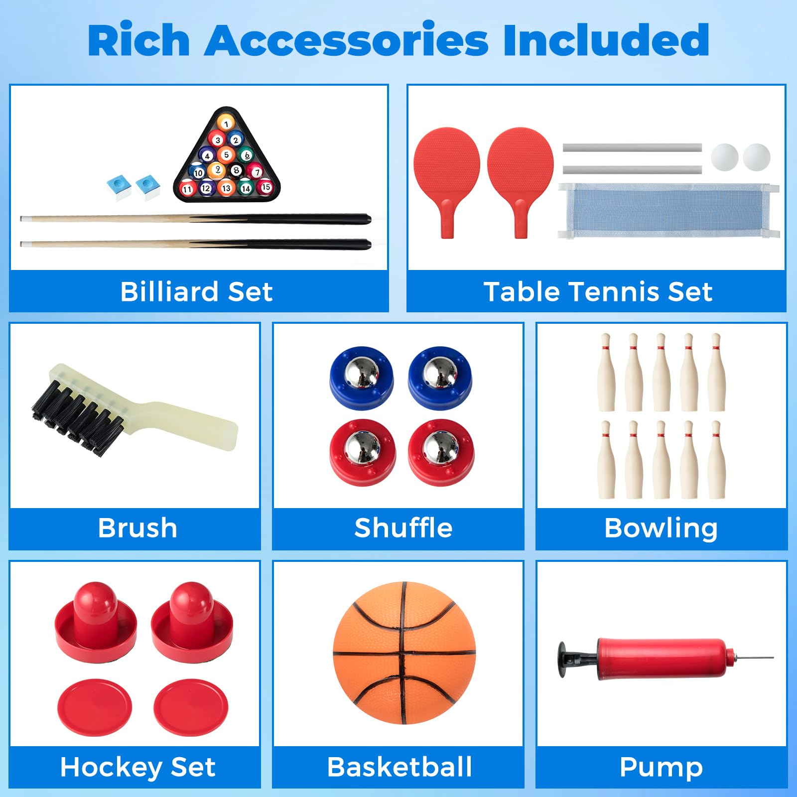 HOMASIS 6 en 1 Table Multi-Jeux avec Basket-Ball, Billard, Ping-Pong, Hockey, Jeu de Palets, Bowling, pour Enfants et Adulte, Table de Jeux pour Maison, Bar, Fêtes, Soirées