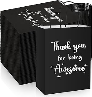 Ctosree 50 Pcs Gift Paper Bags for Employee Coworker Colleague Thank You for Being Awesome Bags with Handles Thank You Gift Bags for Thanksgiving Christmas(Black, 8.3 x 4.3 x 10.6 Inch)