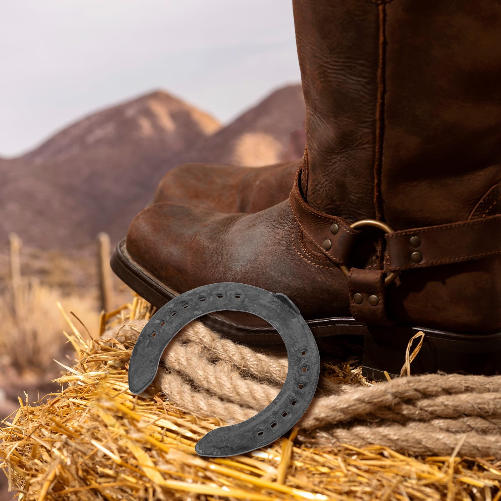 Healvian 4 Piezas Herradura de Hierro Negra para Casco de Caballo, Juego | Competencias y Decoración de Pared, Instalación Sencilla, Resistente al Desgaste Protección