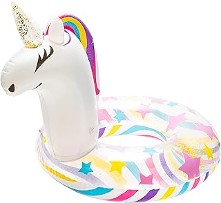 GROBRO7 Inflatable Unicorn Pool Float Inflation Swimming Floaty Pool Toy Swimming Ring with Sequins Unicorn Pool Party Water Fun Summer Outdoor Beach Water Lounge Inflatable Raft for Kid & Adult White