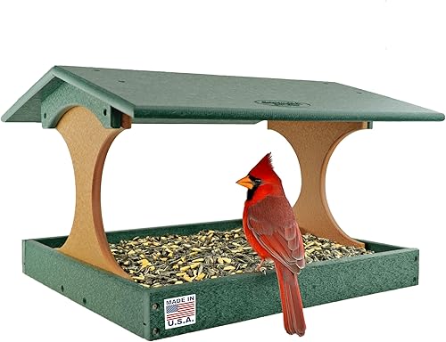 DutchCrafters Amish - Soporte de poste de comedero para pájaros de polietileno extra grande hecho en EE. UU. para 4 x 4 pulgadas, bandeja cubierta