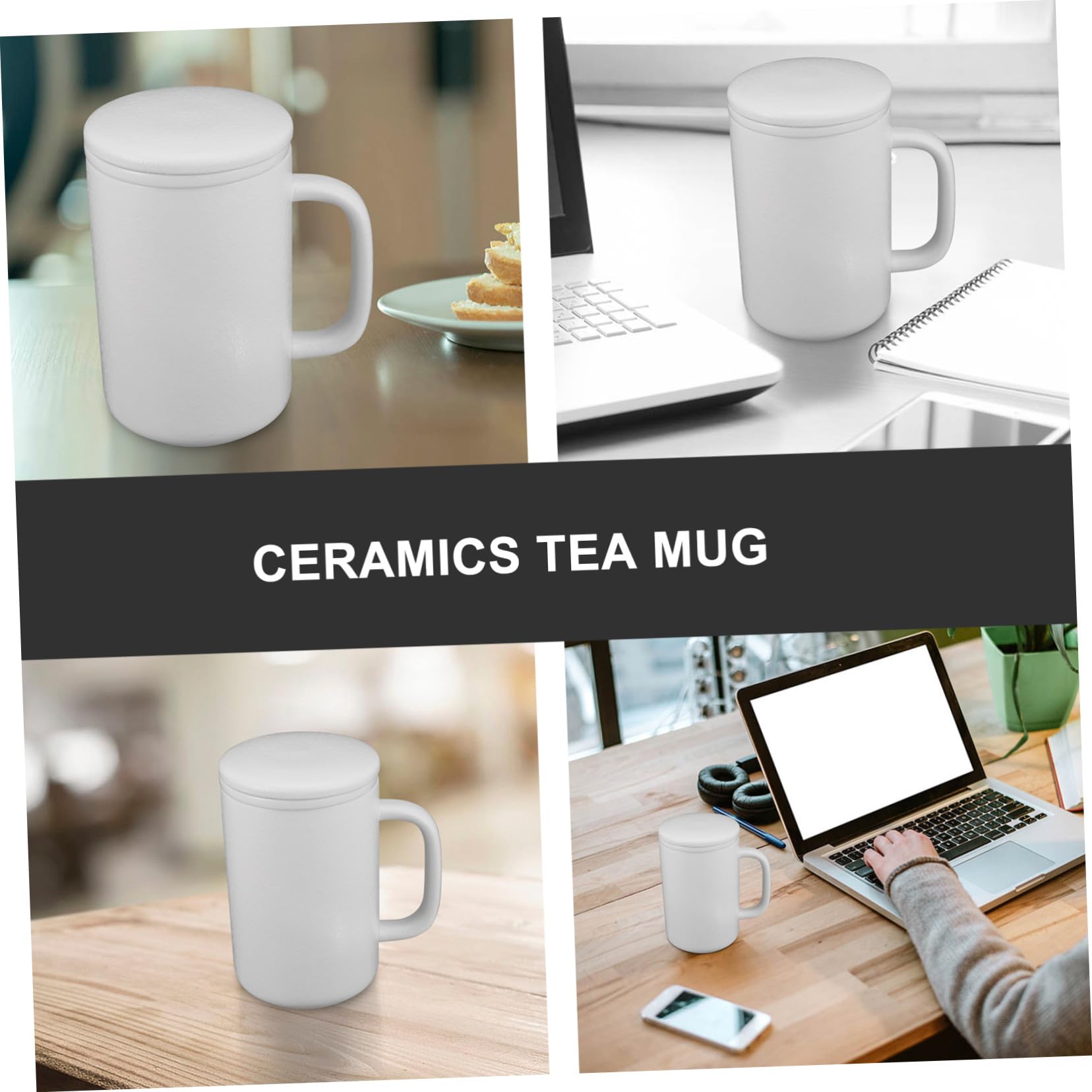 Keramik Teetasse 400ml mit Deckel und Teesieb, Weiß