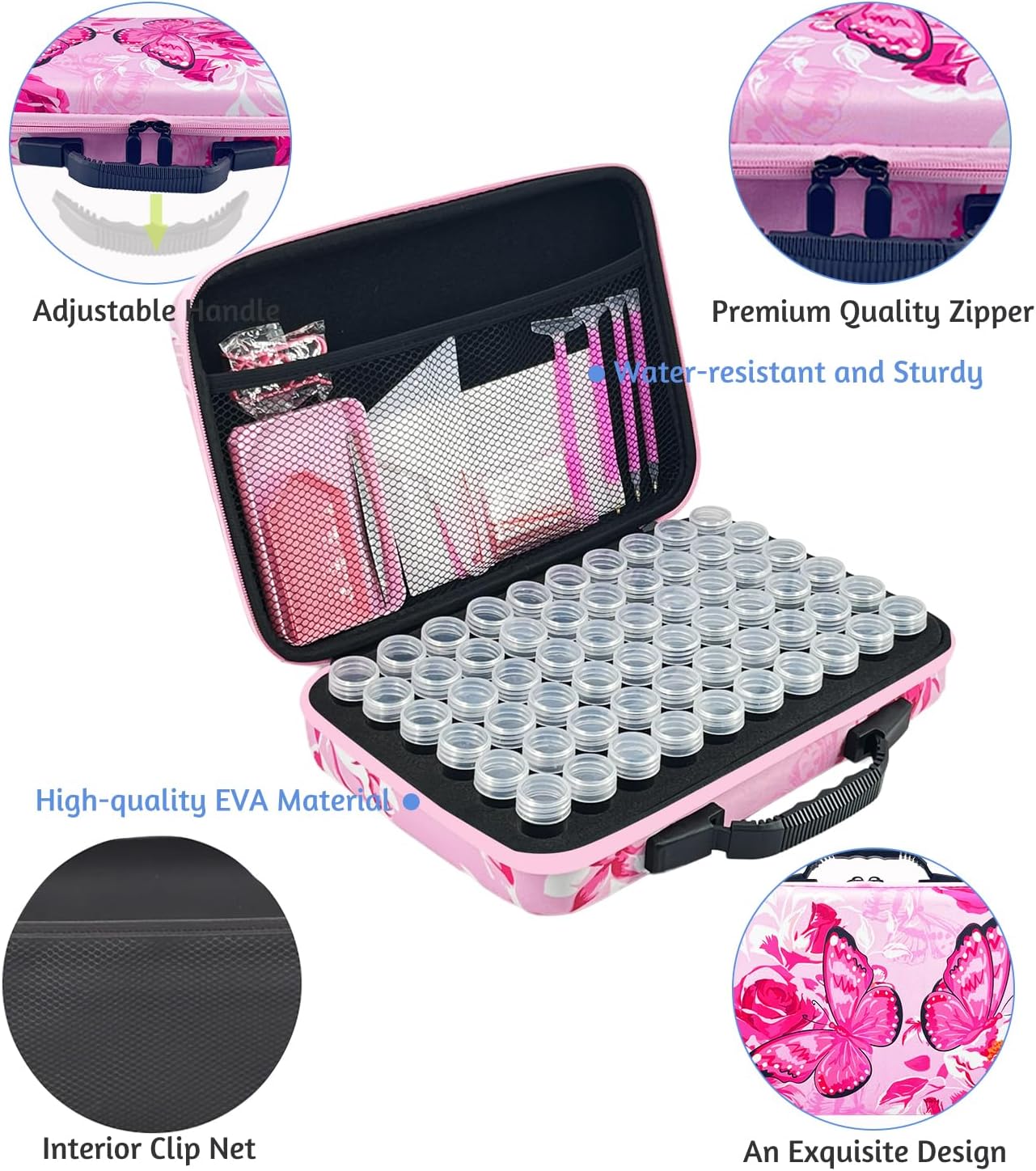 Diamond Painting Storage Containers, 60 Slots Diamond Painting Accessories and Tools for Diamond Art Organizer Case(Pink)