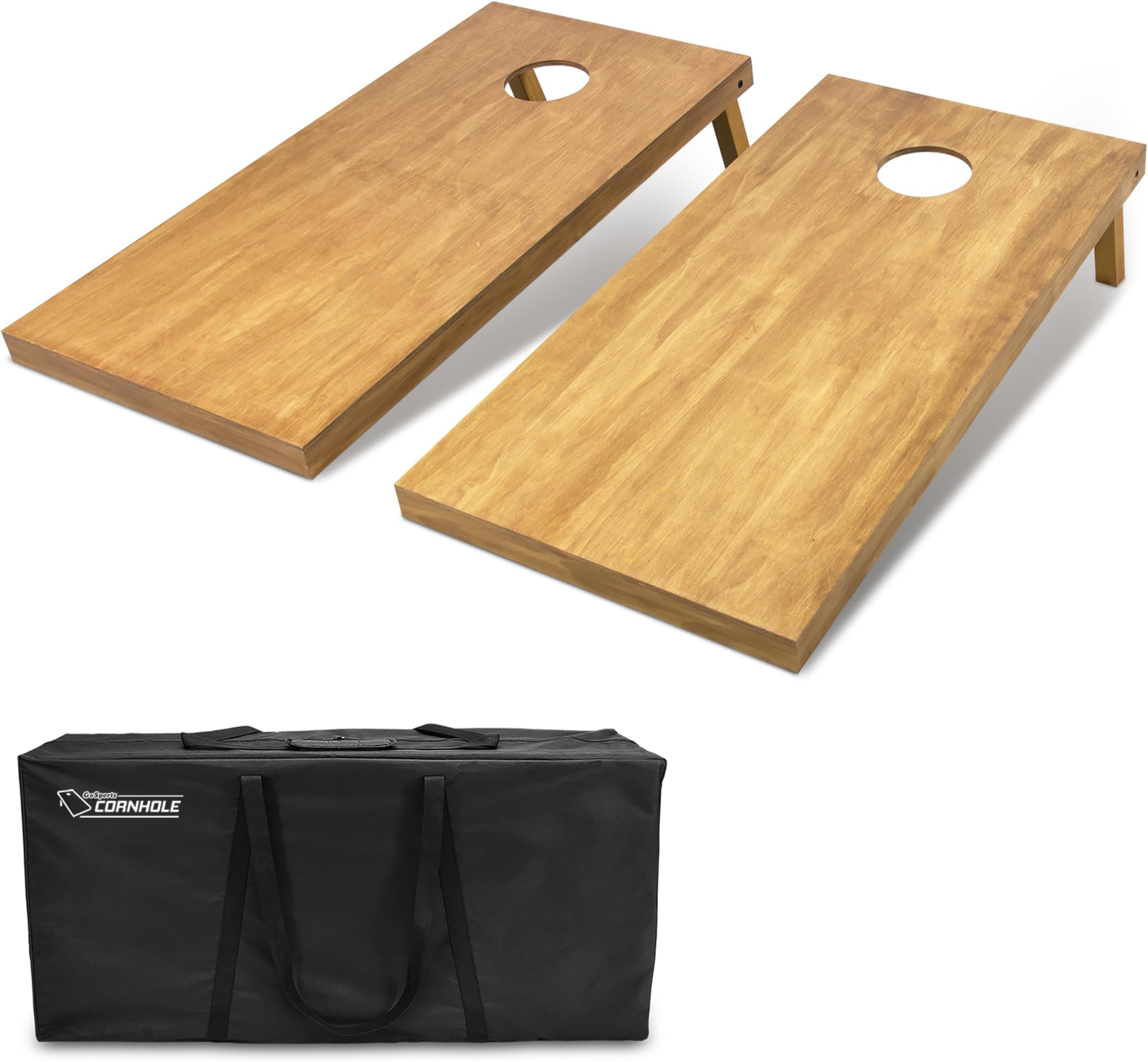 GoSports 4 ft x 2 ft Regulation Size Wooden Cornhole Boards Set with Light Brown Finish - Includes Carrying Case (Choose Your Colors)
