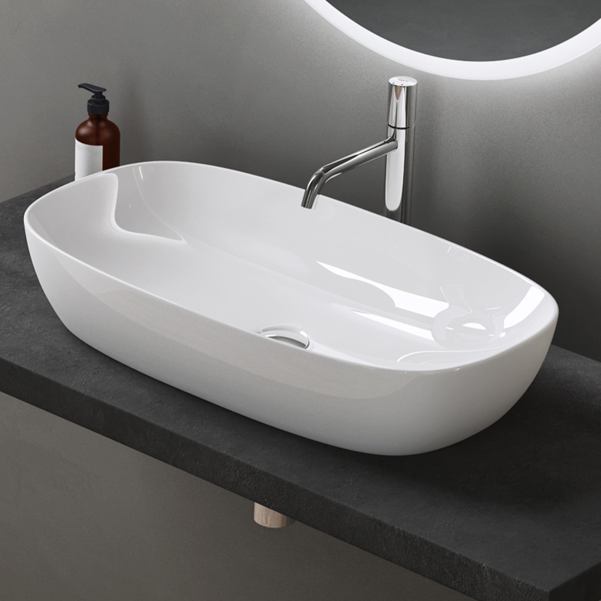 doporro Aufsatzwaschbecken Keramik Gäste-WC Waschbecken Waschschlae 50cm weiß glänzend Handwaschbecken Waschplatz Brüssel104