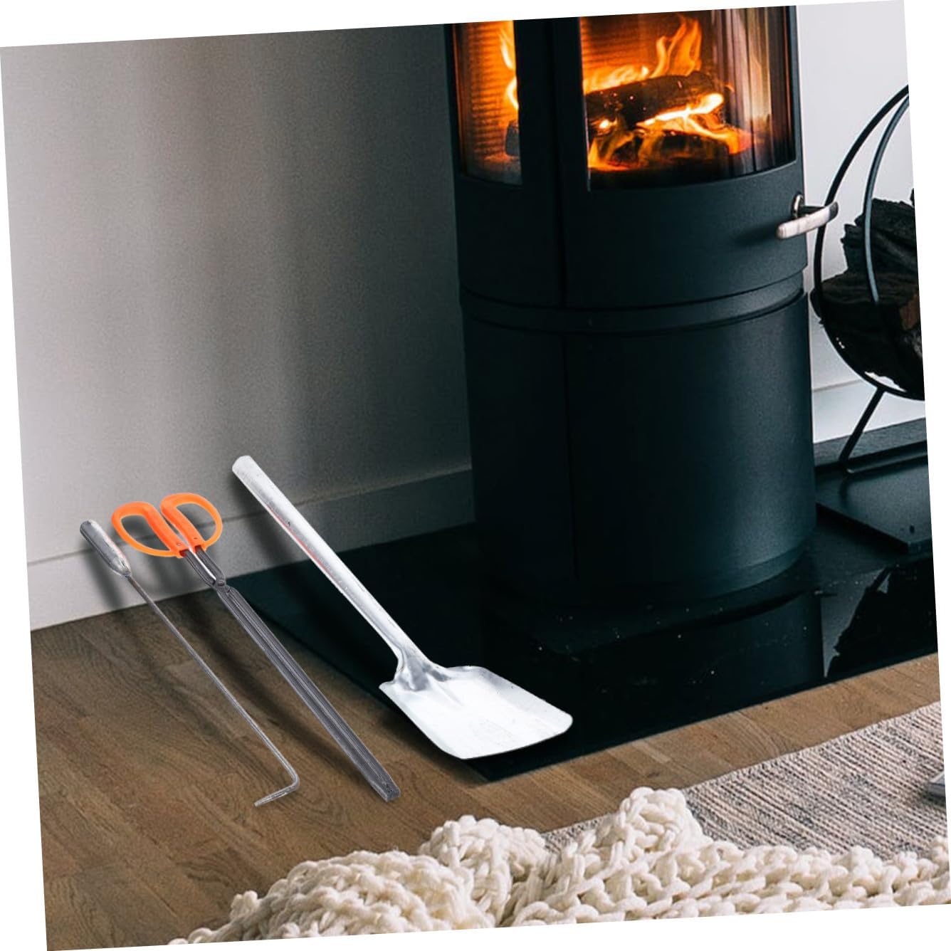 LABRIMP 3-Piece Fireplace Tools Set Long Handle Shovel Coal Shovel and Fire Hook Sturdy Steel for Home BBQ and Winter Fireplaces