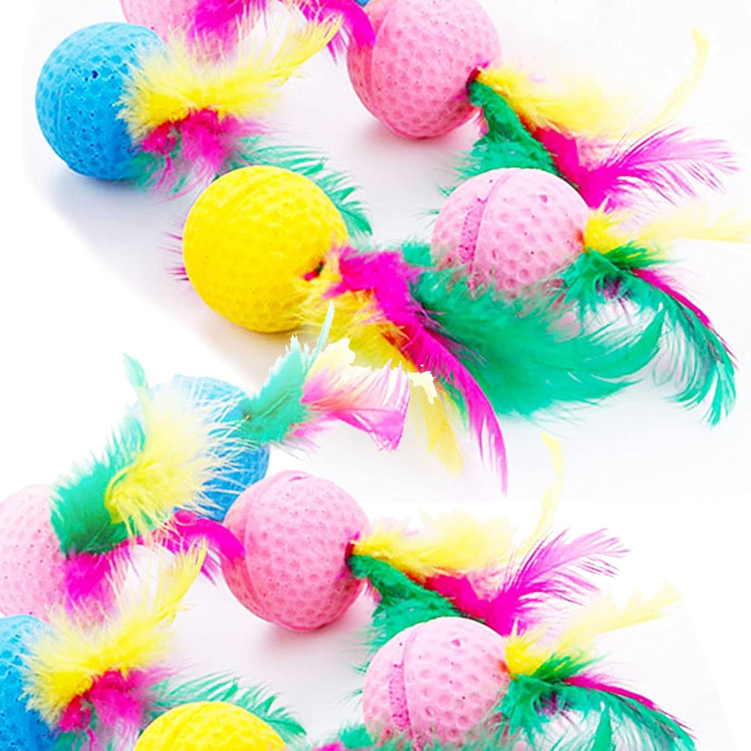 10 PCS Latex Foam Ball Interactive Play Chasing Spherical Toy with Feather Cat Toy(Random Color)