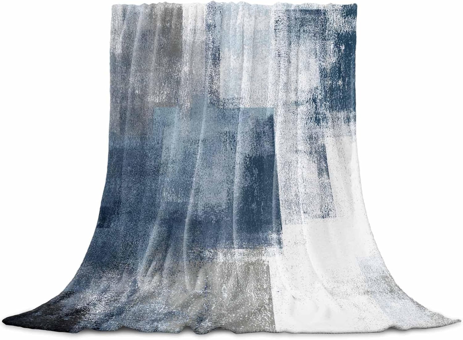 Blue Grey Abstract Throw Blanket Blue White Art Modern Painting Mottled Flannel Fleece Super Soft Fuzzy Blankets Cozy Warm Lightweight Bed Throws for Couch Sofa Travel Camping 40"x50" - Image 2