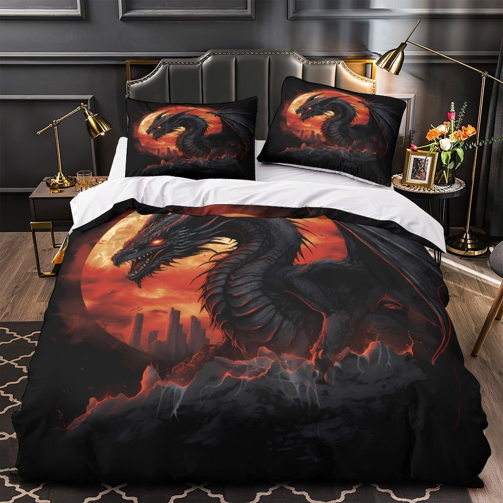 Housse de couette dragon 3D pour chambre de garçon ado dynamique 140x200cm