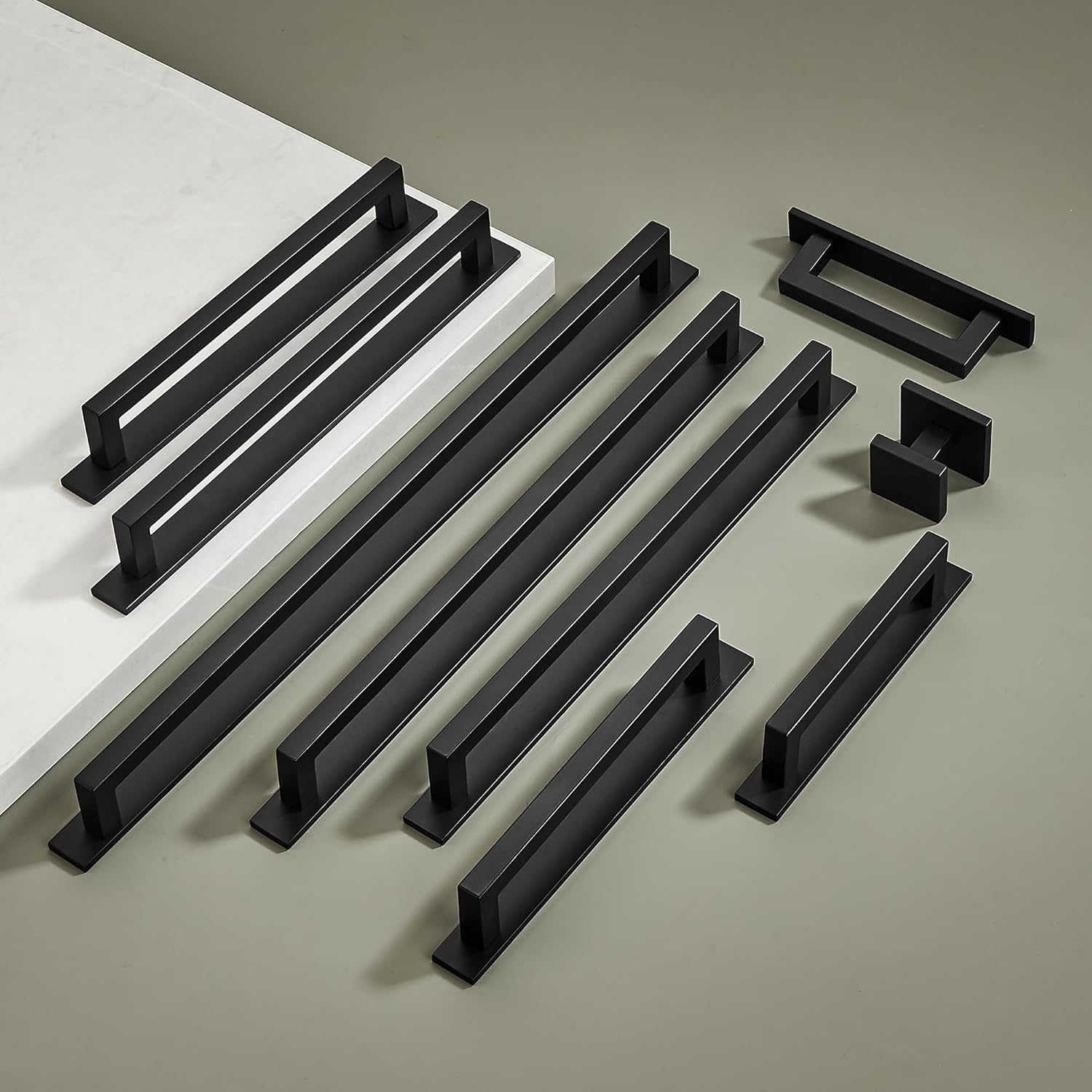 TUNNY 10 Pack Square Solid Cabinet Handles-5"/128mm Screw Spacing Matte Black Furniture Hardware Handles for Kitchen Cabinets Bedroom Dresser Wardrobe Cabinet Pulls