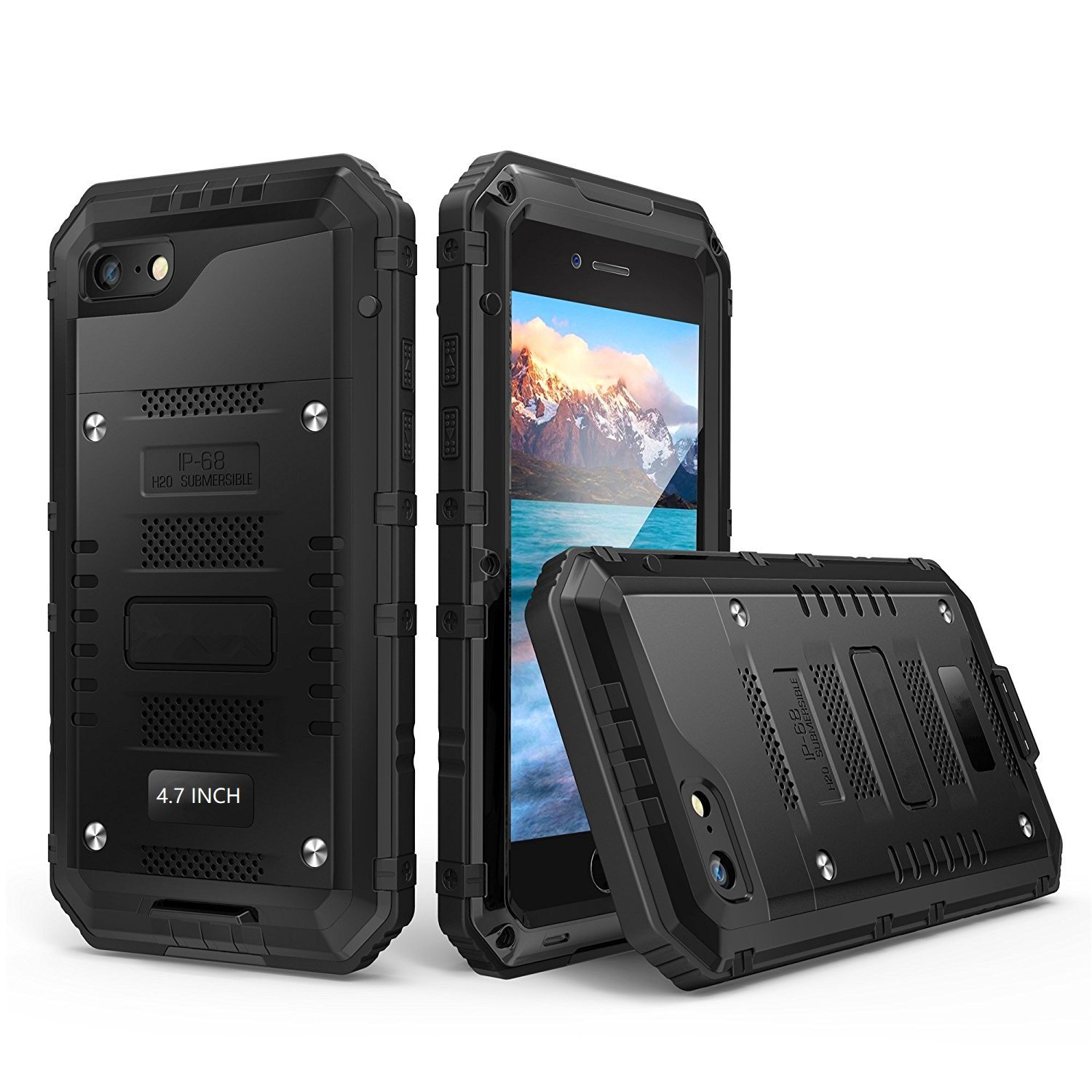 Funda impermeable para iPhone 7, iPhone 8, carcasa protectora de cuerpo completo con protector de pantalla integrado, funda resistente de grado militar para iPhone 8 / iPhone 7, (negro)