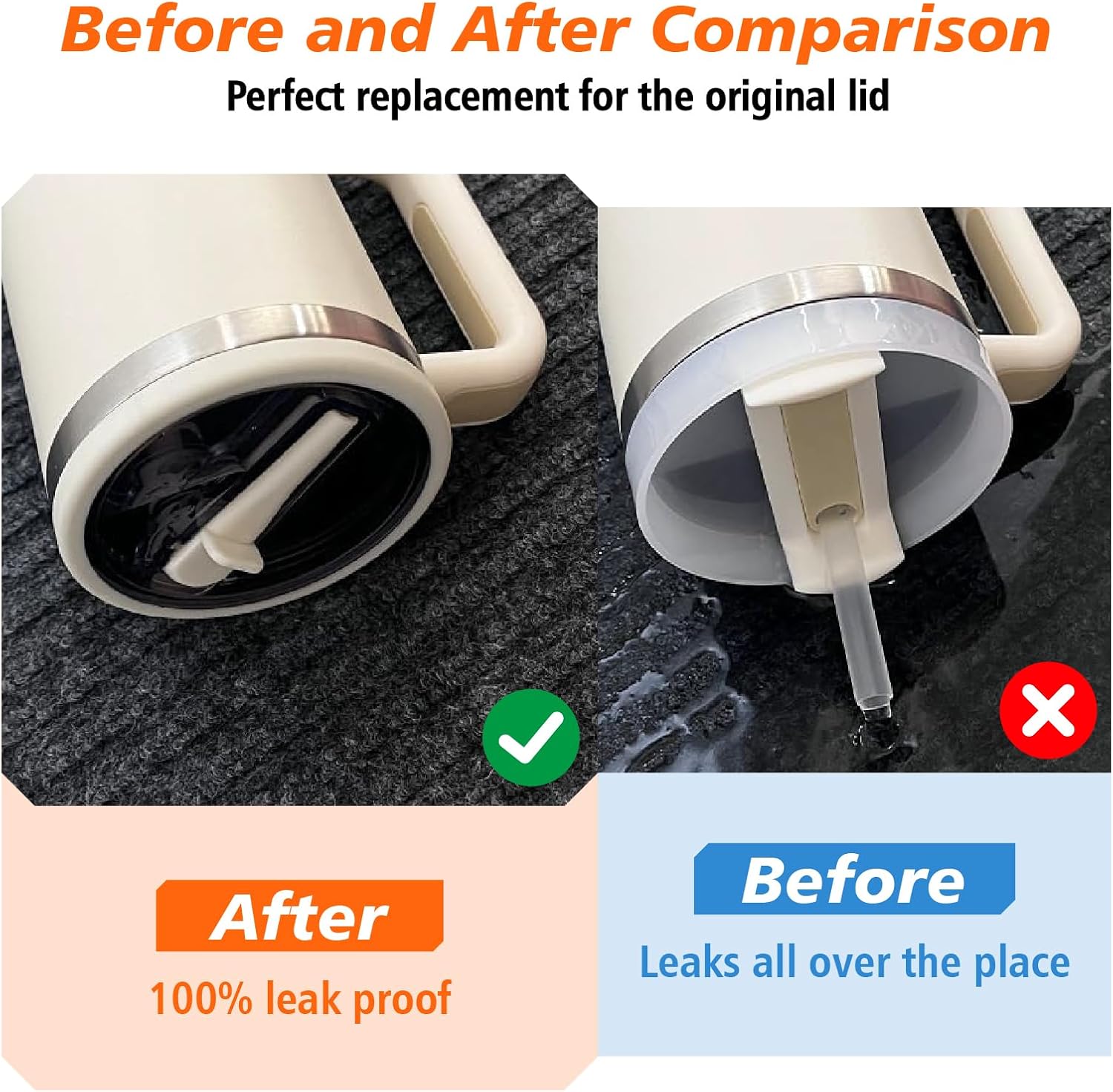 40 oz Tumbler Flip Straw Lid for Stanley Cup Accessories, 2 Pack Leak Proof Stanley Lid Replacement 40 oz for Stanley Quencher - Image 3