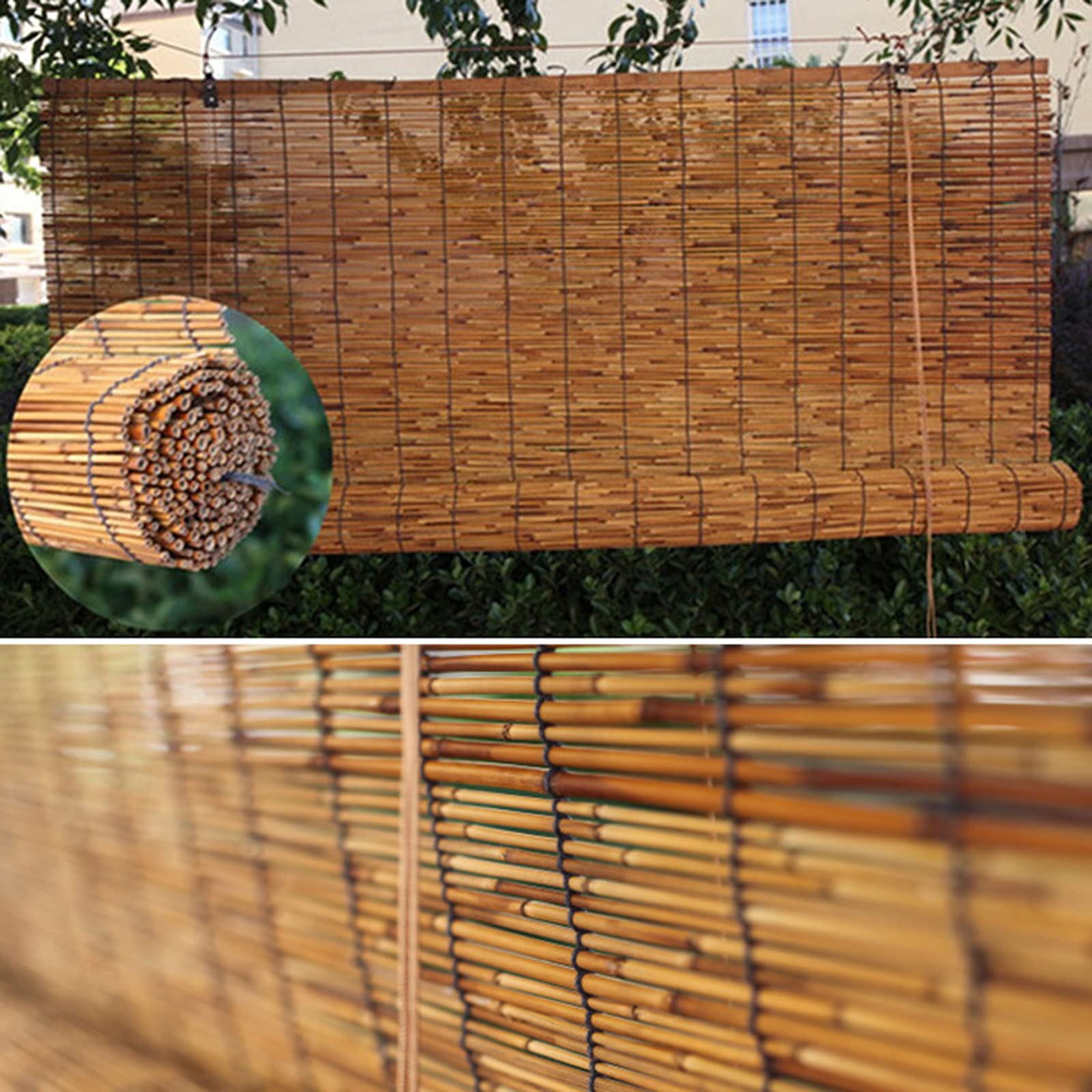 Cortina di Bambù,Tenda a Lamella Carbonizzazione,Tenda a Rullo in Bambù, Tapparelle in Reed Naturale,Traspiranti,per Interni/Esterni/Porte e Finestre,Personalizzabili,con Accessori (50x100cm/20x39in