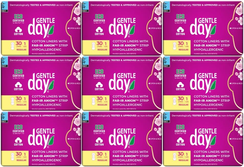 Patented Gentle Day® Far-IR Anion ECO Certified Pantiliners, Vegan & Non-Toxic Liners, Cotton Panty Liners for Women with Far-IR Anion Strip, Soft & Breathable (Regular Liners)