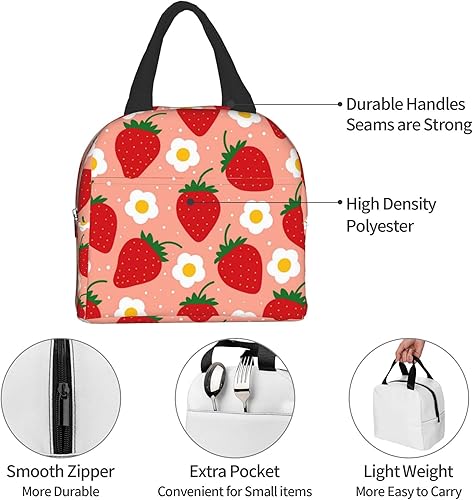 Miniatura 33 de Lonchera con aislamiento para mujer, bolsa térmica, contenedor reutilizable para el trabajo, oficina, viajes, picnic, diseño de margarita en rosa
