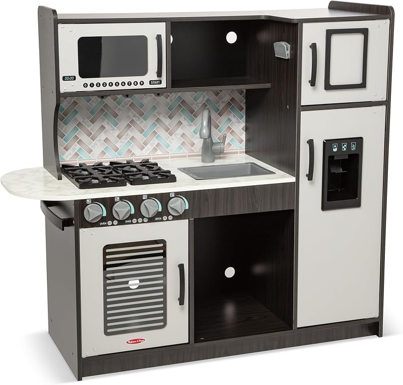 Wooden Chef's Kitchen Set for Kids with Play Kitchen Accessories & “Ice” Cube Dispenser, Preschool Learning Toys for Girls & Boys 3+ - FSC Certified