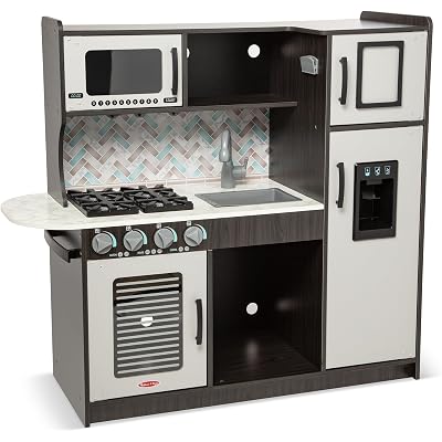 Melissa & Doug Chef's Wooden Pretend Play Kitchen for Kids with “Ice” Cube Dispenser - Charcoal Gray, Kids Kitchen Play Set, for Toddlers and Ages 3+ - FSC-Certified - FSC Certified