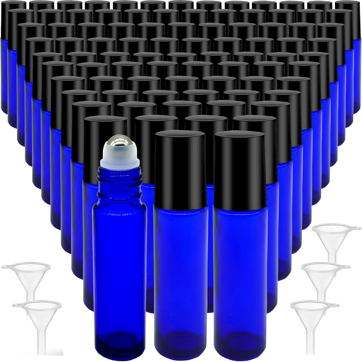 100 Pcs Essential Oil Roller Bottles - 10ml Empty Glass Bottles with Stainless Steel Roller Ball Protection, Leakproof for Travel, Blue