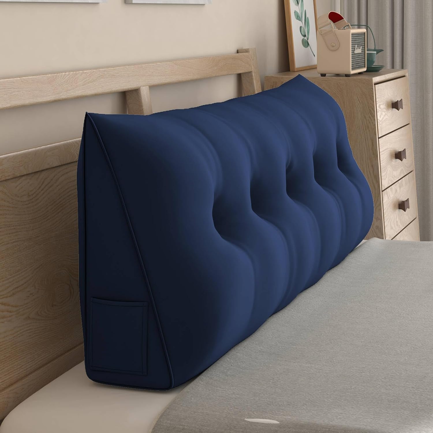 CECER California King Bed Headboard Pillow, Large Triangle Reading Bolster Pillow with Two Side Pockets, Long Wedge Cushion for Bed or Pregnant Woman