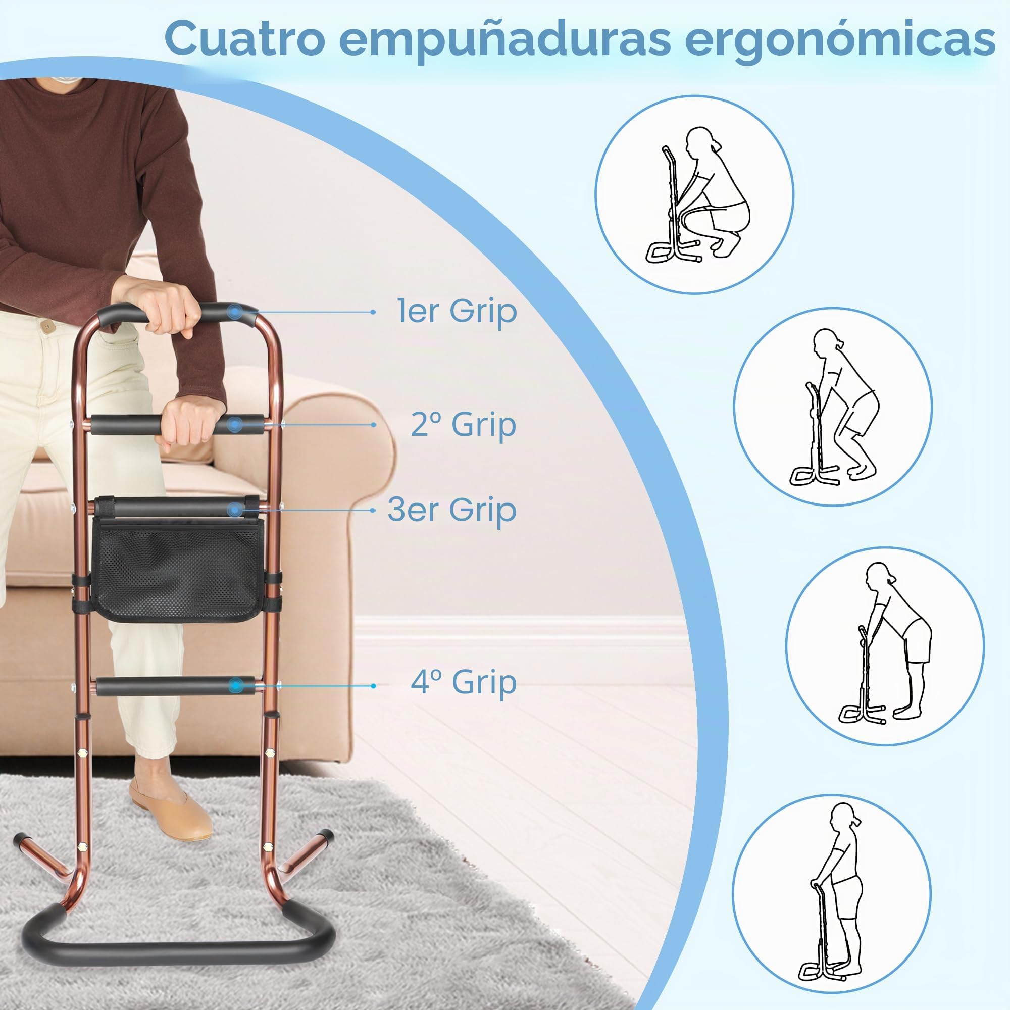 Ayuda para Levantarse Para Personas Mayores, Ayuda paraLevantarse para Ancianos, Altura Ajustable, Ayuda para Levantarse del Sofá, Cama, Inodoro, Caminar (Soporta hasta 136 kg)