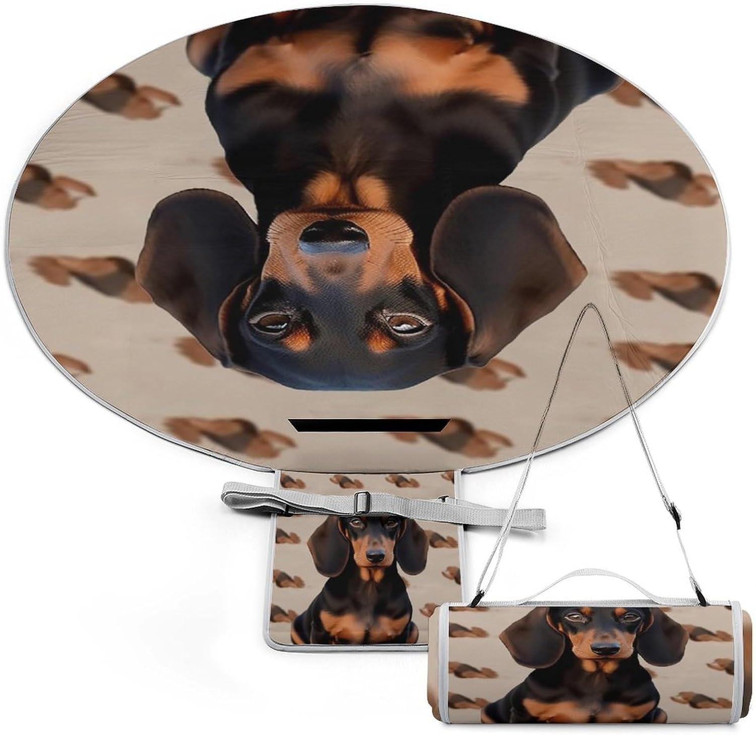 Dachshund Dog Round Outdoor Picnic Mat Foldable Waterproof Beach Camping Blanket Outdoor Rug with Sponge Padding