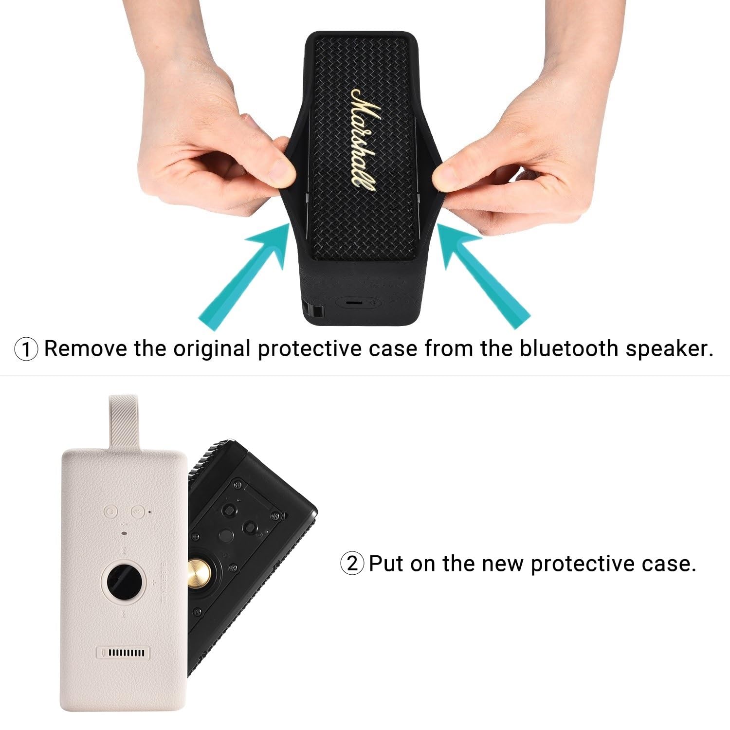 Taoricen Étui en Silicone Compatible avec Marshall Emberton II Enceinte, Voyage étui de Protection, étui pour Haut-Parleur avec poignée de Transport et bandoulière (Beige) | Étuis et housses