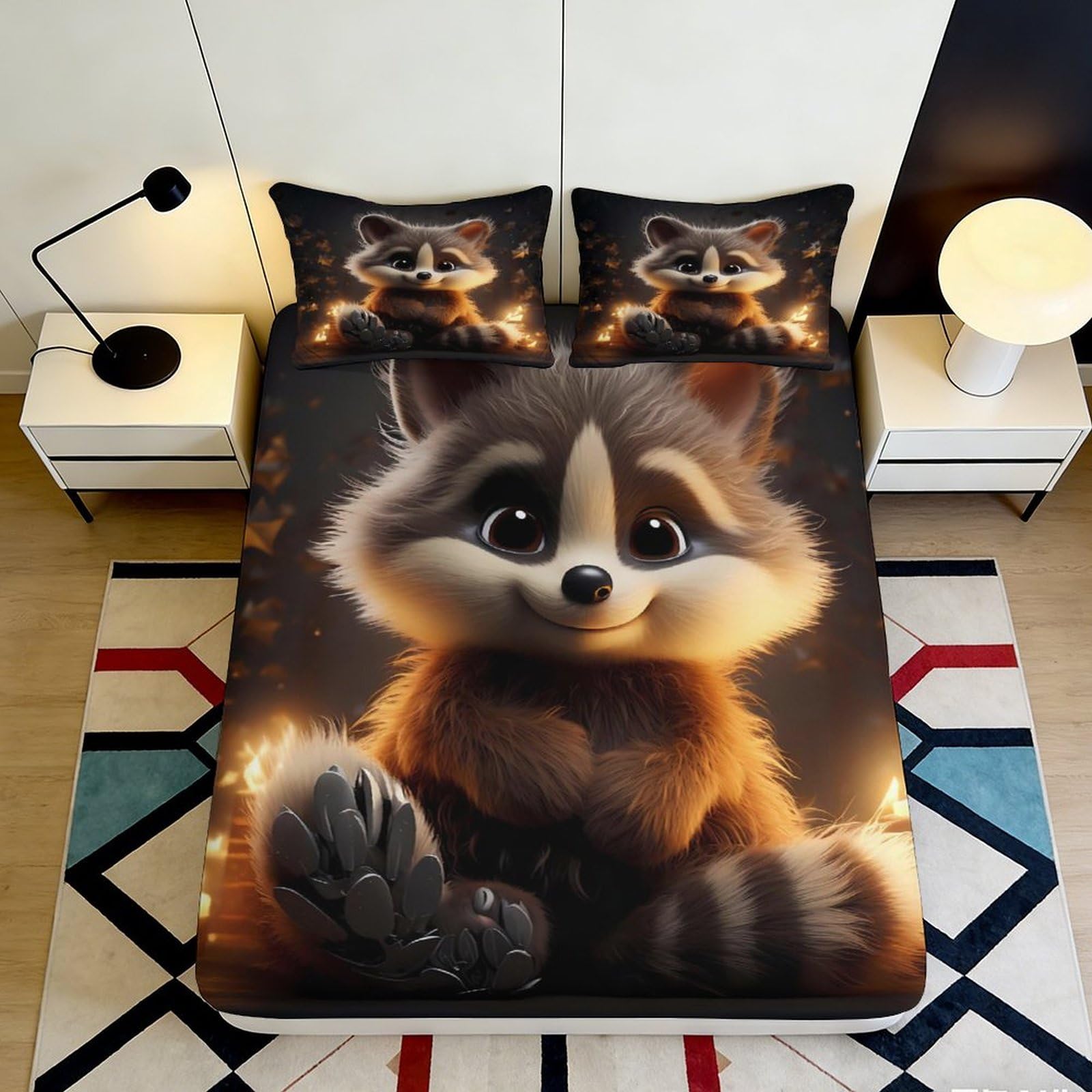Jqzkxnhpbr Style-6 3D Printed Cute Raccoon Fitted Sheet Microfiber Soft Cartoon Animal Bed Cover For Bedroom Dorm Mattress Decor 90X200x25cm