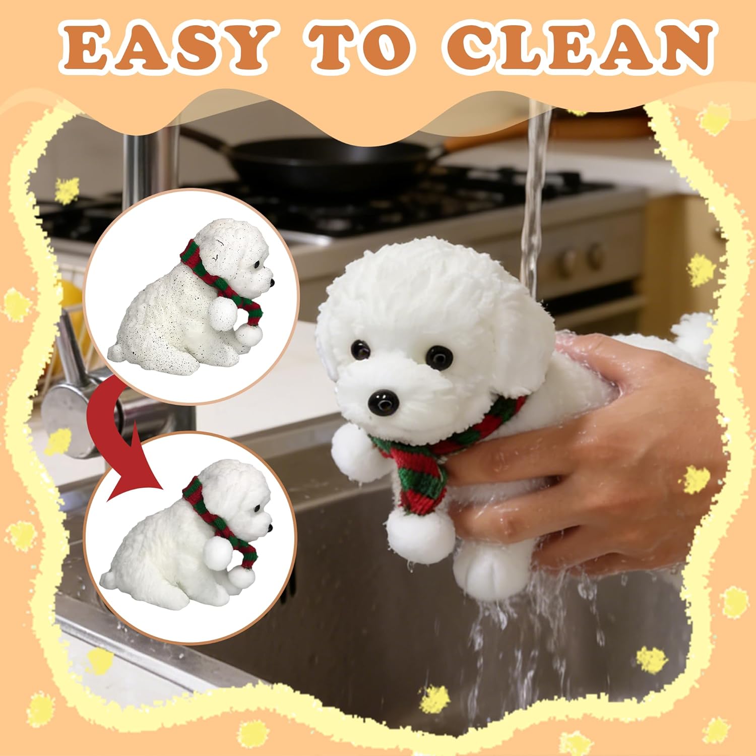 Big Taba Squishy Dog, Handmade Squishy Dog Stress Relief Toy, Sensory Fidget Toys for Kids & Adults, Cute & Soft Teddy Dog Design, Squeeze Toys Gift for Relaxation and Fun (White Teddy Dog)