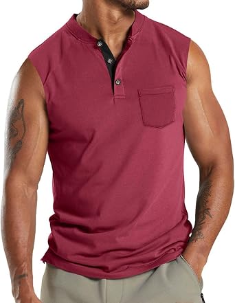 Tank Tops for Men Summer Sleeveless T Shirts Henley Shirts Button V Neck Slim Fit Muscle Gym Workout Athletic Tees