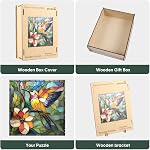Qiuenisray Wooden Puzzle 200 Piece, Stained Glass Hummingbird Jigsaw Puzzle | Wood Puzzle for Adults Mom Grandmother, FSC Certified Unique Animal Shape Wood Puzzles, Bird Jigsaw Puzzles 11.2x11.2 in