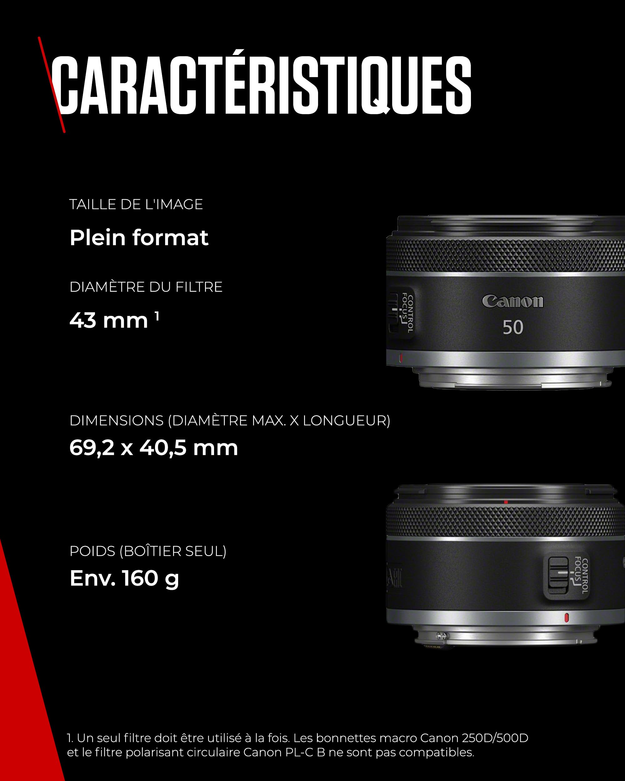 Objectif Appareil Photo Canon RF 50mm F1.8 STM - Compact et Léger pour Appareils Photo EOS R, Ouverture Rapide, Mise au Point Fluide - Idéal pour les Portraits et la Photographie Créative