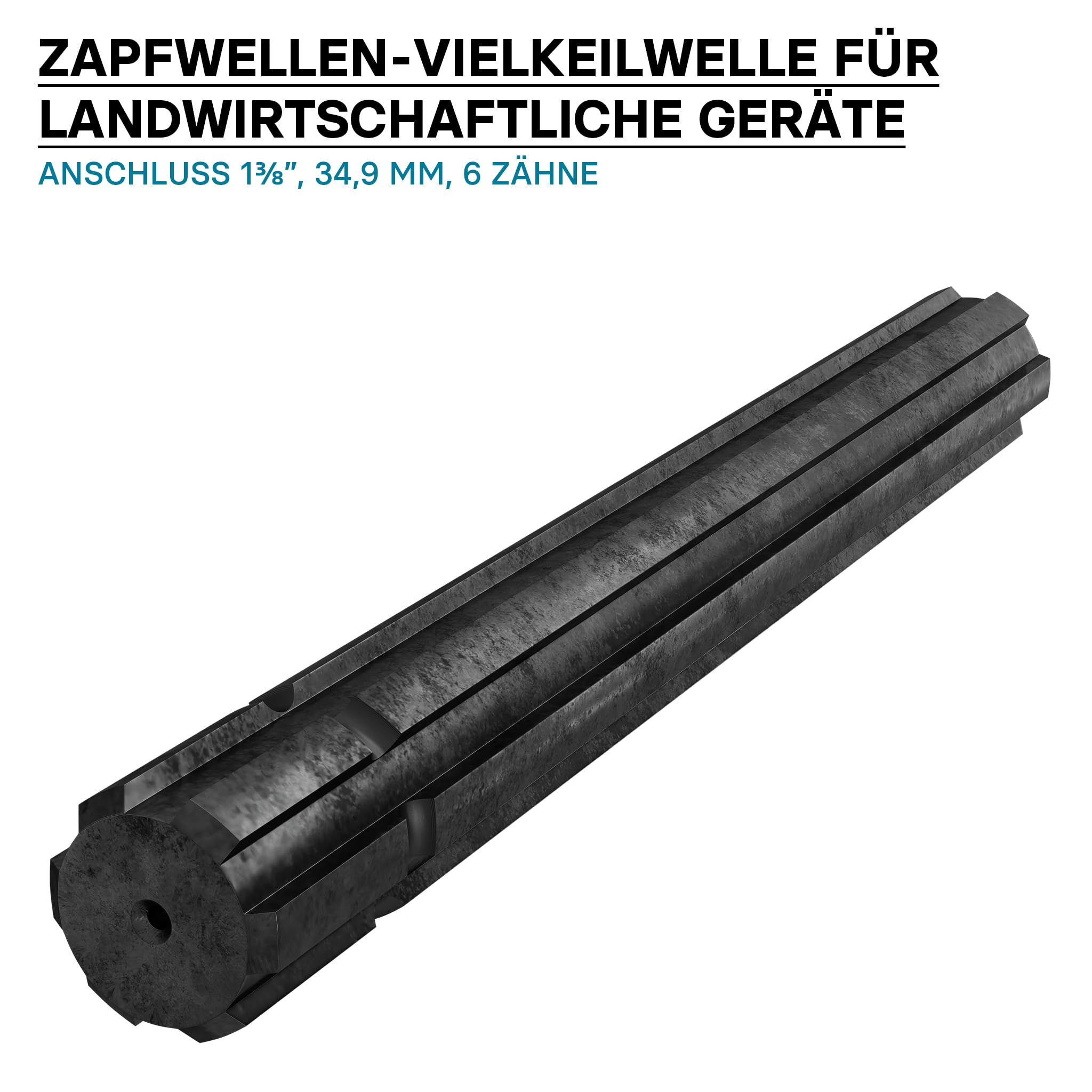 Wiltec Zapfwellen Keilwelle BT1 300 mm Vielkeilwelle für PTO-Shaft mit 1 3/8" Z6 6 Zähne Traktor Anbaugerät