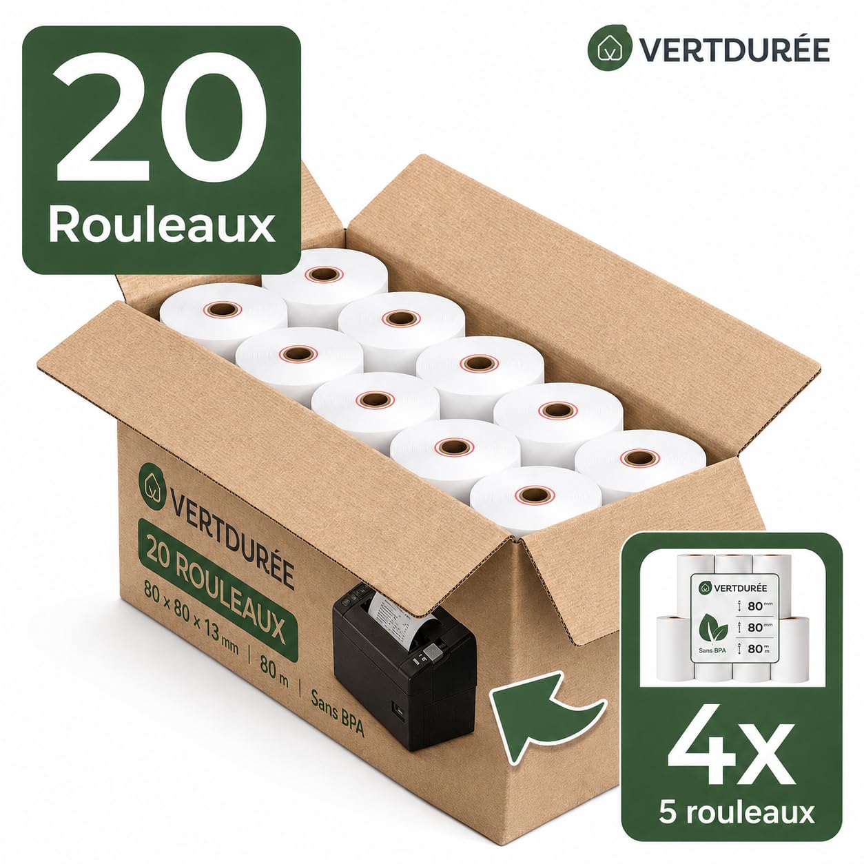 Rollos de Papel Térmico 80 × 80 × 13 mm Sin BPA – Bobinas para Caja Registradora, Impresora de Tickets, Recibos, Restaurantes, Tiendas y Puntos de Venta