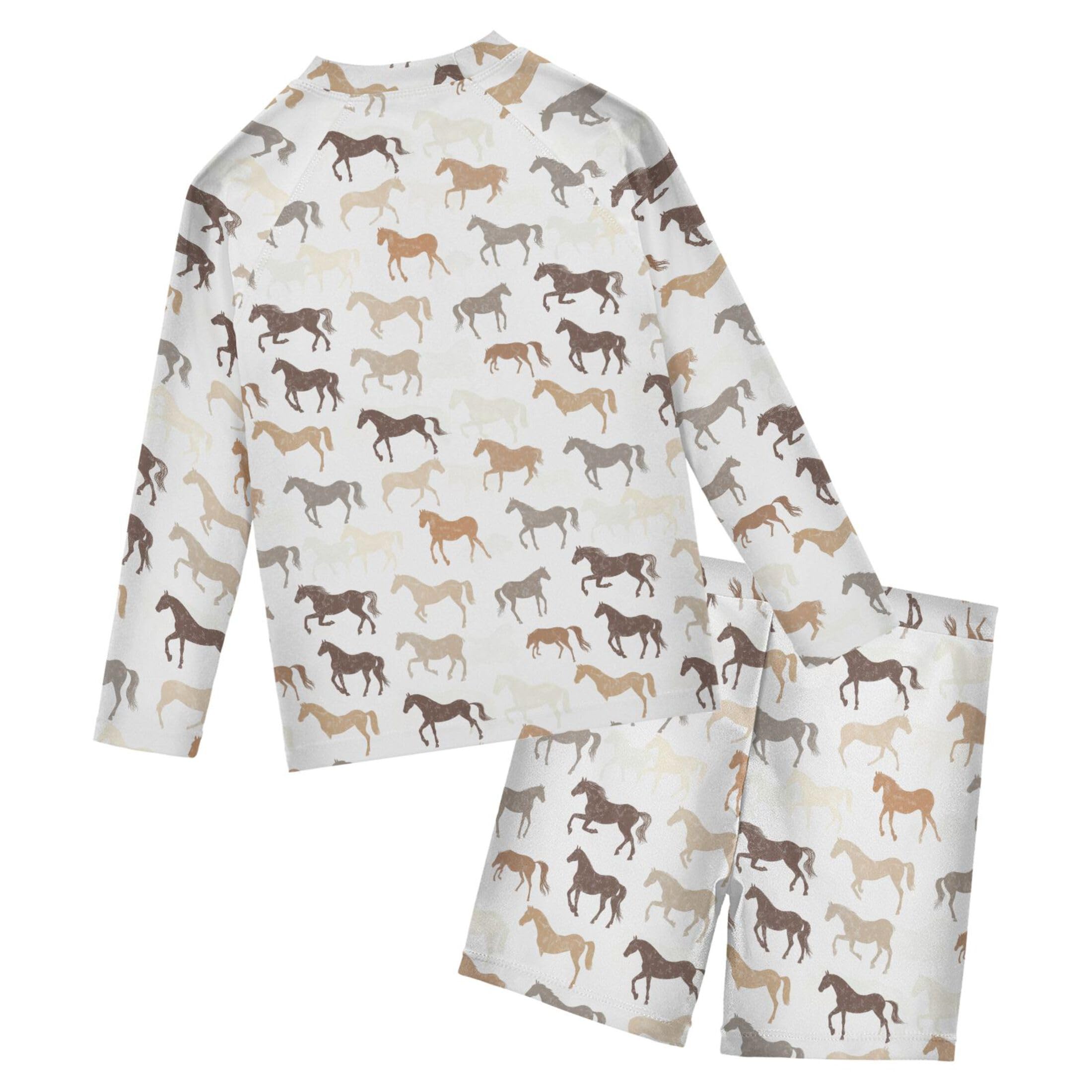 Horse Animal Toddler and Baby Boys' 2-Piece Swimsuit Trunk, Long Sleeve Rashguard Bathing Suit B0403913