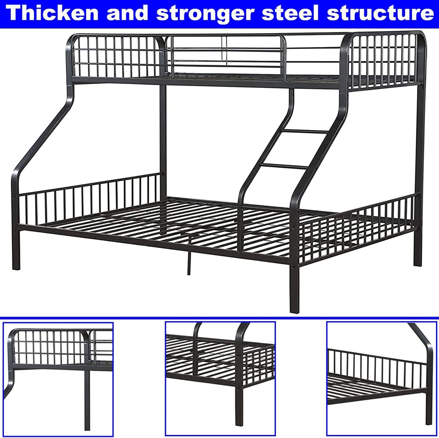 DOONREXS Upgrade Version Heavy Duty Metal Twin XL Over Queen Bunk Beds, Thicken Stronger Steel Bunk Beds Frame Twin XL Over Queen Size, Easier Assembly, Industrial Style, Gunmetal