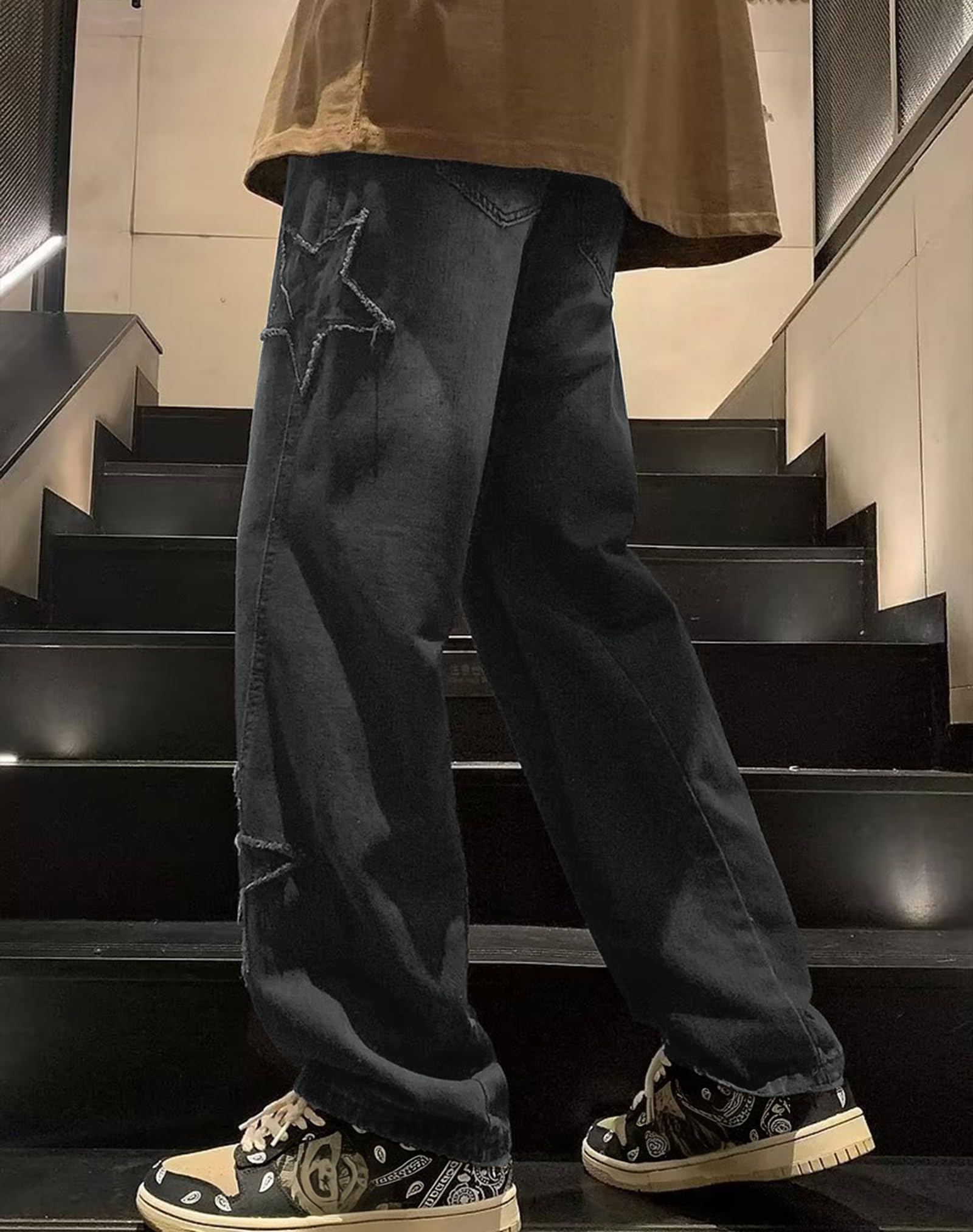 Y2K E-Girl Jeans décontracté imprimé étoiles Pantalon classique jambe droite pour femme