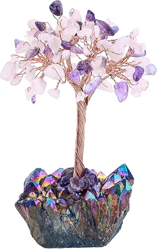 Miniatura 1 de rockcloud Árbol de dinero de cristal Feng Shui Bonsái con base de cuarzo de cristal recubierto de titanio, decoración para riqueza y suerte,